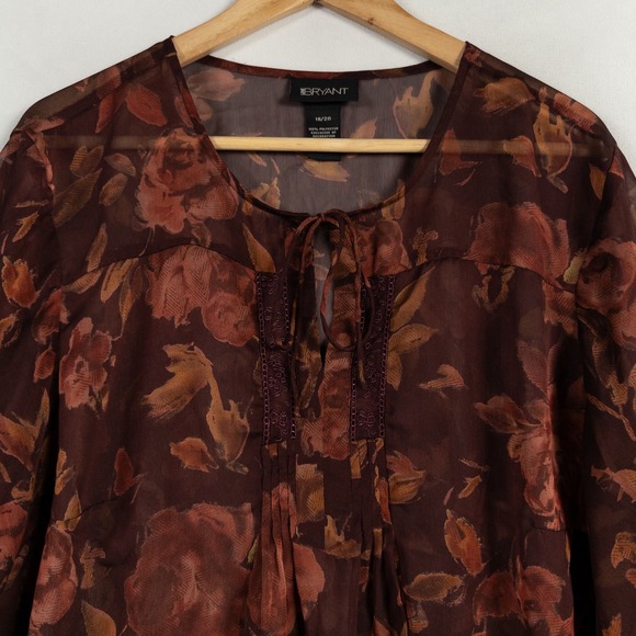 Lane Bryant Top Blouse Womens 18/20 2X Brown Floral Sheer Flowy Romantic Boho - Picture 2 of 9